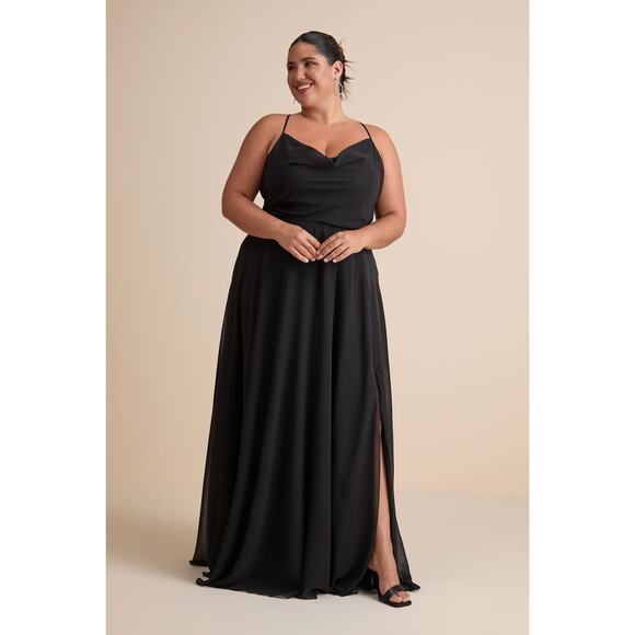 NWOT Lulus Romantically Speaking Black Cowl Lace-Up Maxi Dress Wedding Prom XL - Picture 1 of 6